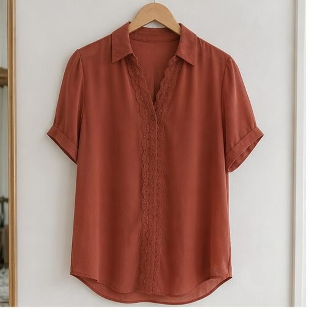 Rust Lace Trim Top